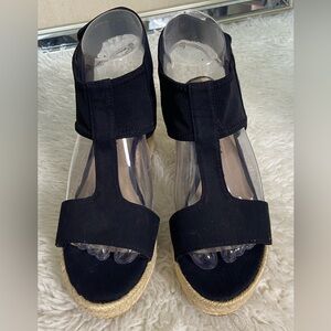 Moda Spana Black Espadrille Wedge Sandals Elastic Ankle Strap Size 6M